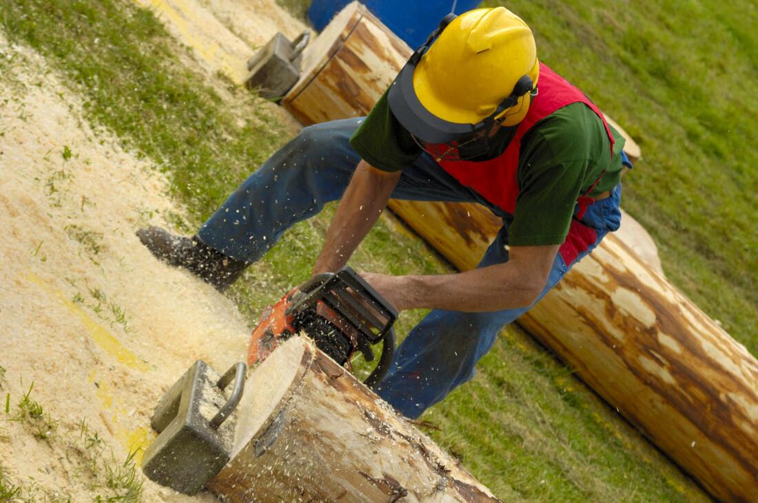 man cutting the lumber